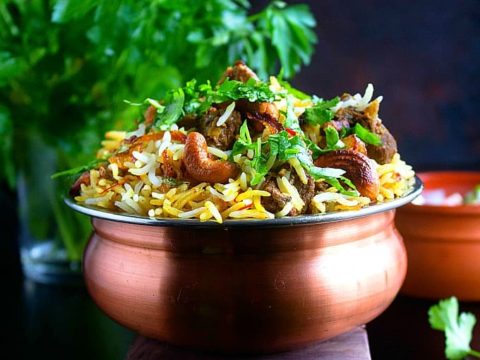 Recipe for Indian-style beef biryani.